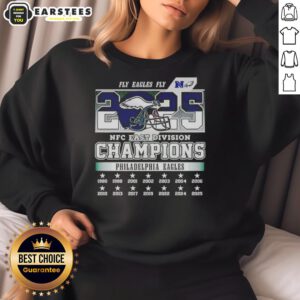 Awesome Philadelphia Eagles Fly Eagles Fly NFC East Division Champions 2025 Sweatshirt in vibrant green color.