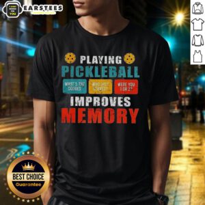 Awesome vintage t-shirt featuring Playing Pickleball Improves Memory slogan, perfect for pickleball enthusiasts.