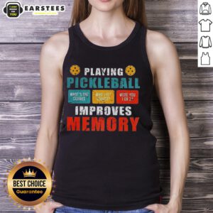 Vintage tank top featuring 'Awesome Playing Pickleball Improves Memory' design, perfect for pickleball enthusiasts.