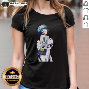 Alt Text: Awesome Rei Ayanami X Corona Neon Genesis Evangelion Anime Ladies Tee featuring stylish graphic design.