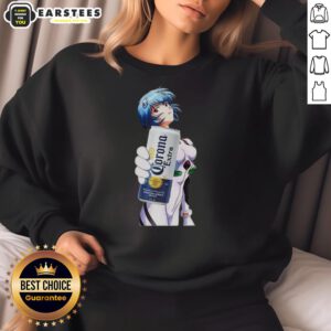 Alt Text: Awesome Rei Ayanami X Corona Neon Genesis Evangelion anime sweatshirt featuring vibrant graphics and stylish design.