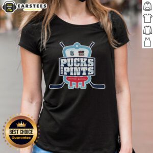 Awesome Seattle Kraken Pucks and Pints logo on a stylish ladies tee, perfect for fans of the NHL team.