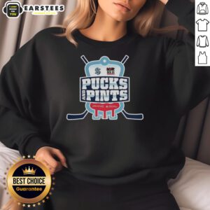 Alt Text: Awesome Seattle Kraken Pucks and Pints logo sweatshirt featuring vibrant colors and team spirit design.