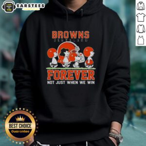Alt Text: Snoopy and Charlie Brown hoodie featuring Cleveland Browns Forever slogan, perfect for fans celebrating every game.