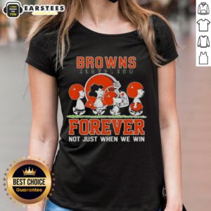 Awesome Snoopy and Charlie Brown Cleveland Browns Forever tee for ladies celebrating fandom beyond just winning.