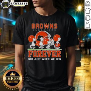 Awesome Snoopy and Charlie Brown Cleveland Browns Forever T-Shirt design celebrating loyal fans, not just when we win.