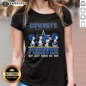Awesome Snoopy and Charlie Brown Dallas Cowboys Forever tee for ladies, celebrating team spirit beyond wins.