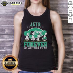 Awesome Snoopy and Charlie Brown New York Jets tank top, showcasing team spirit with a fun design for fans.