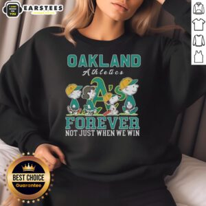 Alt Text: Awesome Snoopy and Charlie Brown Oakland Athletics baseball sweatshirt for fans, celebrating love for the team.