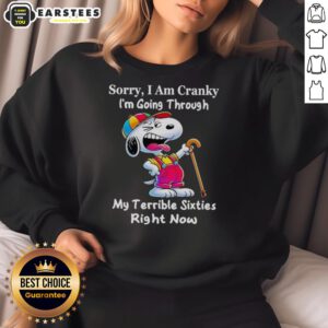 Alt Text: Awesome Snoopy sweatshirt featuring 'Sorry I Am Cranky, I'm Going Through My Terrible Sixties' design.