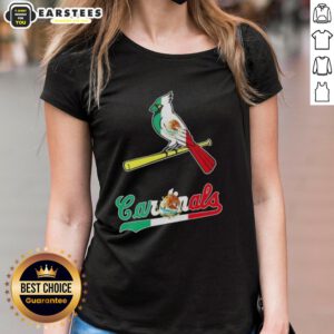 Alt Text: Awesome St. Louis Cardinals baseball ladies tee featuring vibrant Mexican flag design for stylish fans.