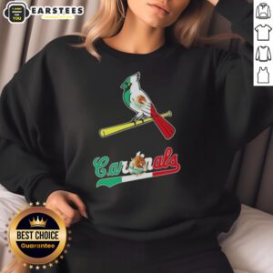 Alt Text: Awesome St. Louis Cardinals baseball sweatshirt featuring a vibrant Mexican flag design, perfect for fans.