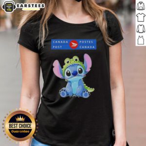 Awesome Stitch Cosplay Crocodile X Canada Post Ladies Tee featuring vibrant colors and playful design for cosplay fans.