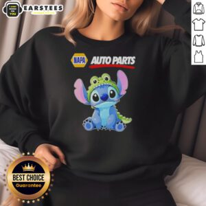 Alt Text: Awesome Stitch Cosplay Crocodile X Napa Auto Parts sweatshirt featuring vibrant colors and unique design.