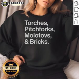 Awesome Torches Pitchforks Molotovs And Bricks 2025 World Tour Sweatshirt featuring bold graphic design and vibrant colors.
