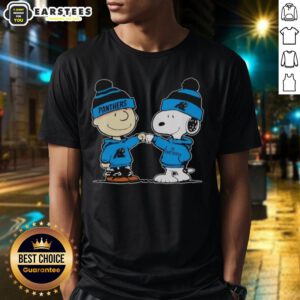 Alt Text: Cute Carolina Panthers Snoopy and Charlie Brown Best Friends T-Shirt featuring playful graphics and team colors.