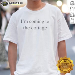 Alt Text: Funny I'M Coming To The Cottage text t-shirt design featuring playful typography and vibrant colors.