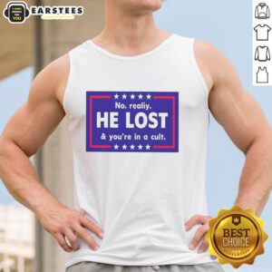 Funny No Reality He Lost And You're In A Cult tank top featuring bold text and a humorous design, perfect for casual wear.