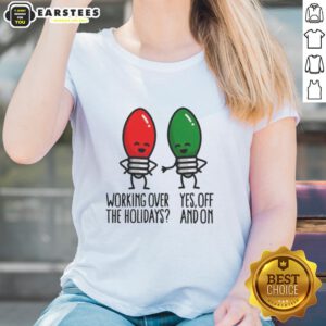 Funny ladies tee featuring a pun about Christmas lights, perfect for working over the holidays in 2025.