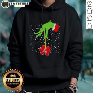 Good Grinch Hand Be Kind Puzzle Autism Awareness Christmas Hoodie featuring festive design and vibrant colors.