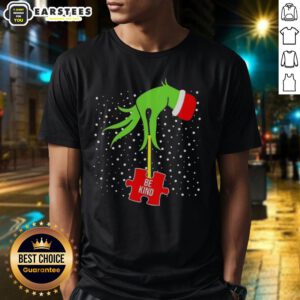 Good Grinch Hand Be Kind Puzzle Autism Awareness Christmas T-Shirt featuring a festive design promoting kindness and inclusion.