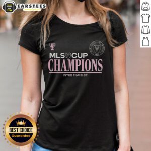 2025 Inter Miami CF MLS Cup Champions logo on a ladies tee, showcasing team pride and celebration in style.