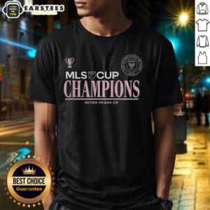Inter Miami CF MLS Cup Champions 2025 logo t-shirt featuring a stylish diving stretch design for fans and players.