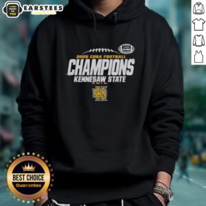 Kennesaw State Owls C-USA Champs 2025 football locker room hoodie featuring team colors and logo.