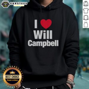 Happy fan wearing a 'I Love Will Campbell' New England Patriots hoodie, showcasing team spirit and enthusiasm.