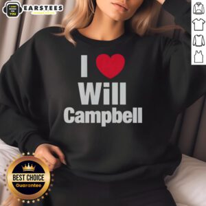 Happy person wearing a 'I Love Will Campbell' New England Patriots sweatshirt, showcasing team spirit and style.