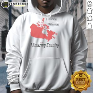 Cozy hoodie featuring 'Nice 3 Territories 10 Provinces 1 Amazing Country' design, perfect for proud Canadians.