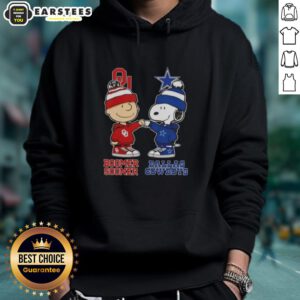 Charlie Brown fist bumping Snoopy in a stylish Bommer Sooner X Dallas Cowboys hoodie, perfect for fans.