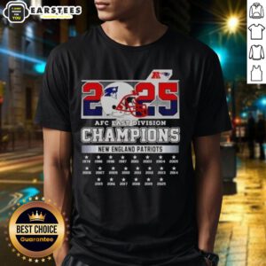 New York Patriots AFC East Division Champions 2025 T-Shirt featuring a bold football helmet design.