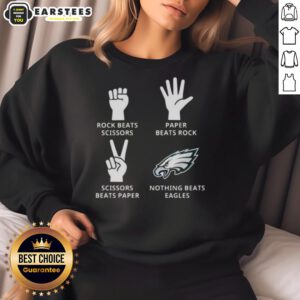 Nice Philadelphia Eagles sweatshirt featuring 'Nothing Beats Rock, Paper, Scissors' design for fans and gamers.