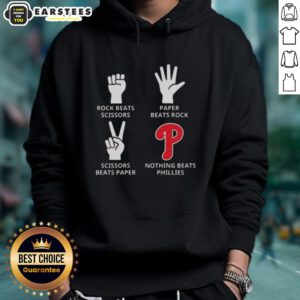 Nice Philadelphia Phillies hoodie featuring 'Nothing Beats Rock, Paper, Scissors' design for fans and gamers.