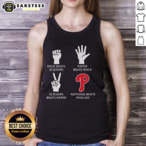 Philadelphia Phillies tank top featuring 'Nothing Beats Rock, Beats Scissors, Paper Beats Rock, Scissors Beats Paper' design.