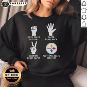 Nice Pittsburgh Steelers sweatshirt featuring 'Rock, Paper, Scissors' graphic, perfect for fans and casual wear.