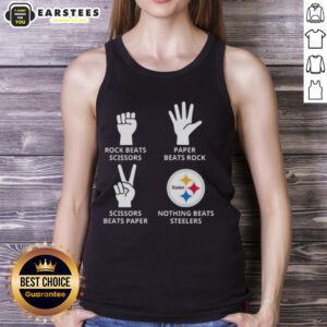 Stylish tank top featuring 'Nothing Beats Rock' design, perfect for Pittsburgh Steelers fans and rock-paper-scissors lovers.