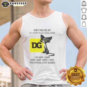 Grumpy cat wearing a tank top with I do what I want text, perfect for Dollar General fans and cat lovers alike.
