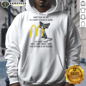 Grumpy McDonald's woman hoodie featuring a tired cat, perfect for cat lovers who embrace their sassy side.
