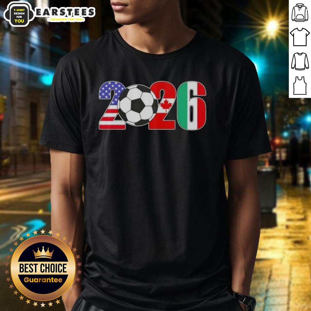 Official 2026 International Soccer Tournament Flags T-Shirt featuring vibrant flags of participating nations.