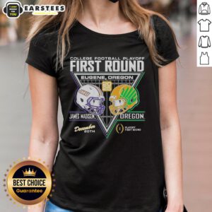 Official James Madison Dukes vs Oregon Ducks 2025 College Football Playoffs 1st Round Match-Up Ladies Tee design.