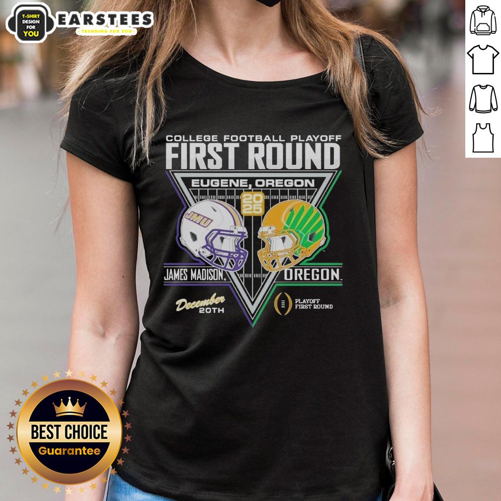 Official James Madison Dukes vs Oregon Ducks 2025 College Football Playoffs 1st Round Match-Up Ladies Tee design.