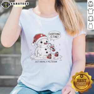 Premium Everything Is Fine Meltdown Christmas Ladies Tee featuring a festive design for holiday cheer.