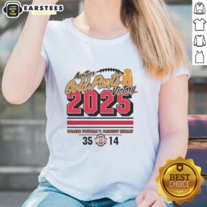 Premium Ohio State Buckeyes 2025 Another Gold Pants Ladies Tee featuring stylish design and vibrant team colors.