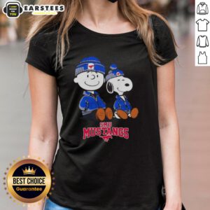 Alt Text: Premium SMU Mustangs x Snoopy and Charlie Brown ladies tee featuring a stylish design ideal for fans.
