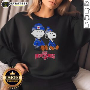 Premium SMU Mustangs X Snoopy and Charlie Brown sweatshirt featuring vibrant graphics and cozy design for fans.