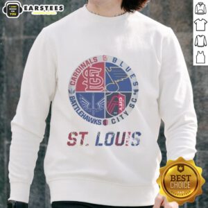 Premium St. Louis Cardinals, Blues, Battlehawks, City SC sweatshirt featuring team logos and vibrant colors.