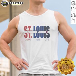 Premium St. Louis City tank top featuring St. Louis Cardinals and Blues cut text design, perfect for sports fans.