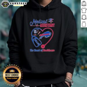 Premium stethoscope and heart graphic on a Buffalo Bills hoodie for nurses, celebrating medical assistants in healthcare.